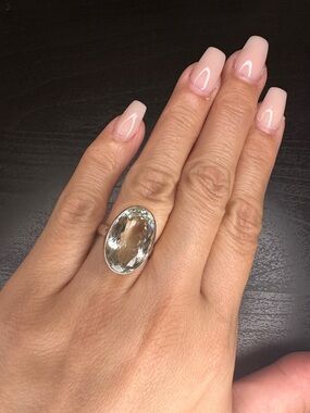 Sterling Silver Oval Faceted Green Amethyst Ring